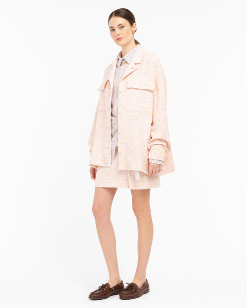 pink bouclé overshirt with sequins