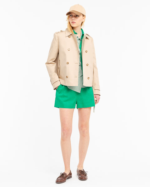 beige technical cotton crop trench coat