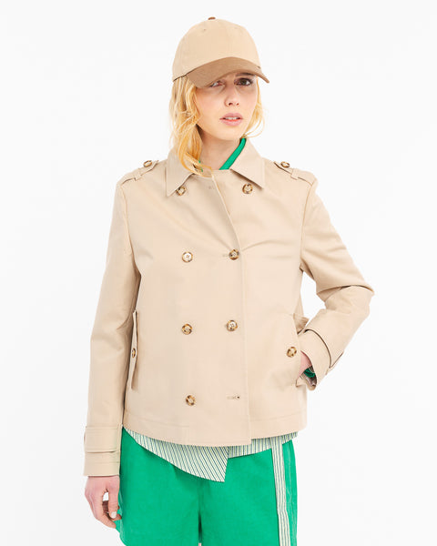 beige technical cotton crop trench coat