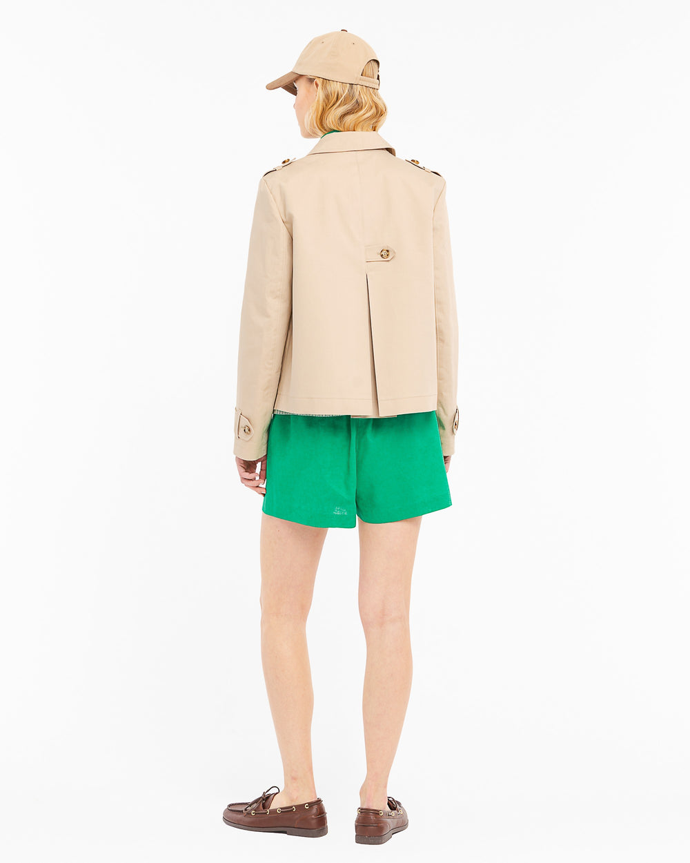 beige technical cotton crop trench coat