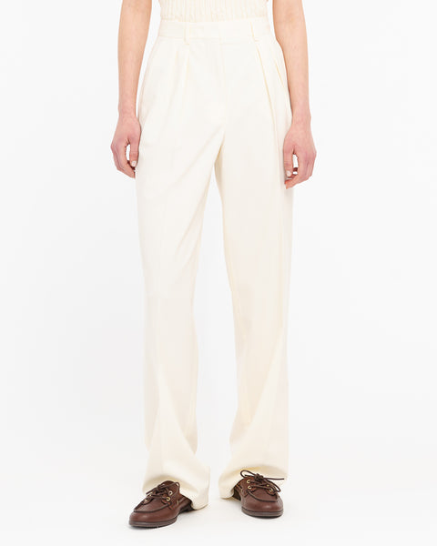 white stretch double pleat trousers