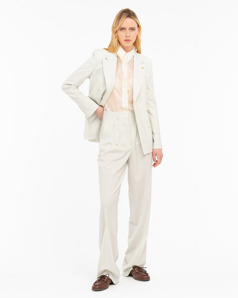 beige double pleated trousers in cool stretch wool