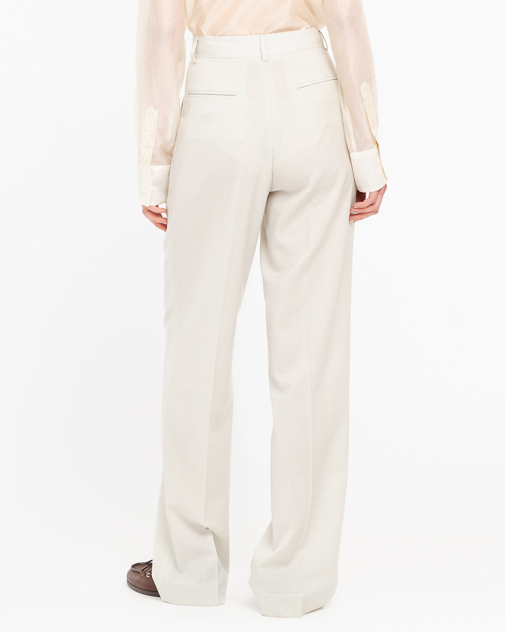 beige double pleated trousers in cool stretch wool