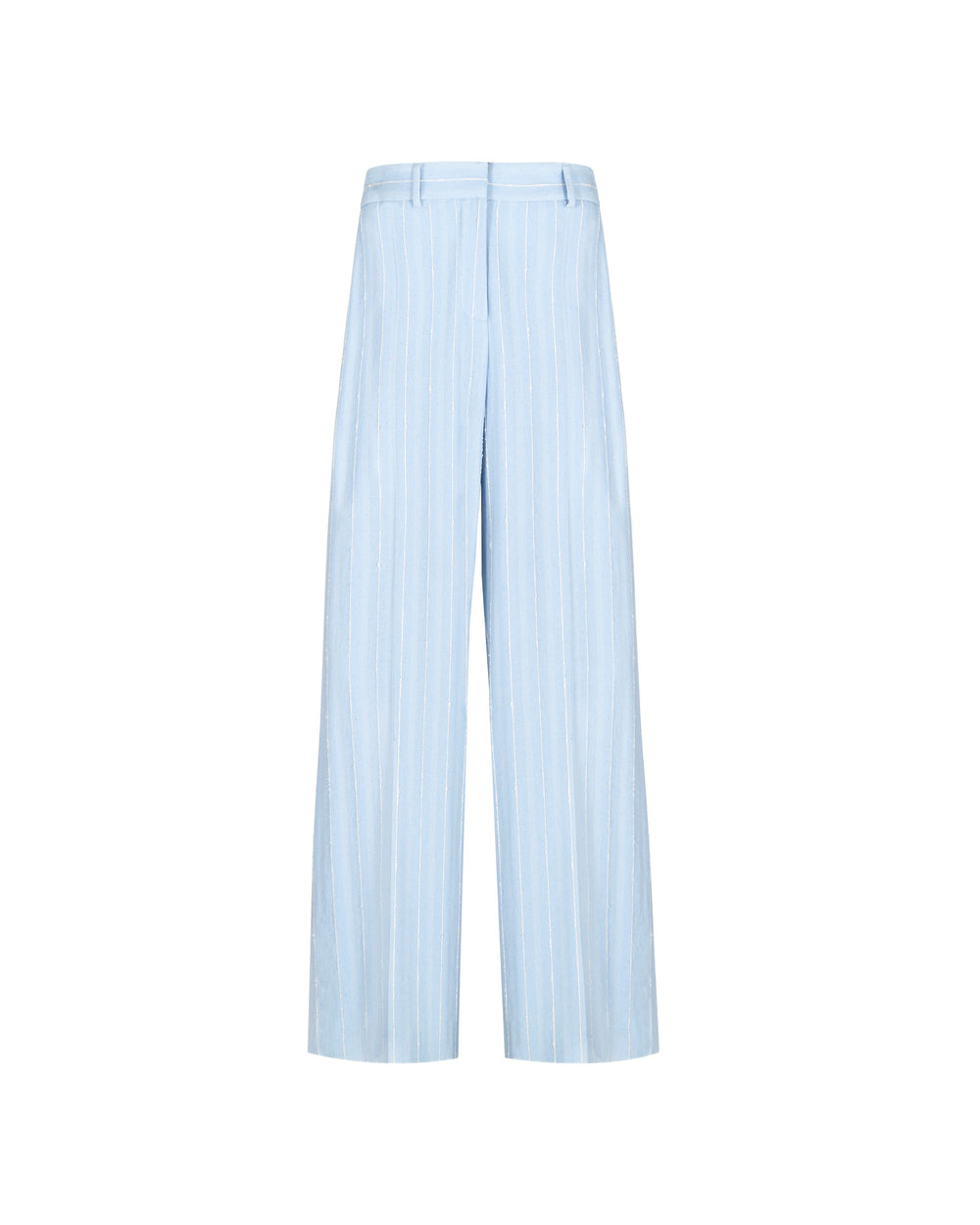 sky blue straight cotton blend striped trousers