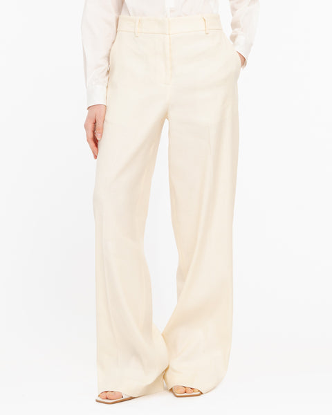 white straight linen cotton twill trousers