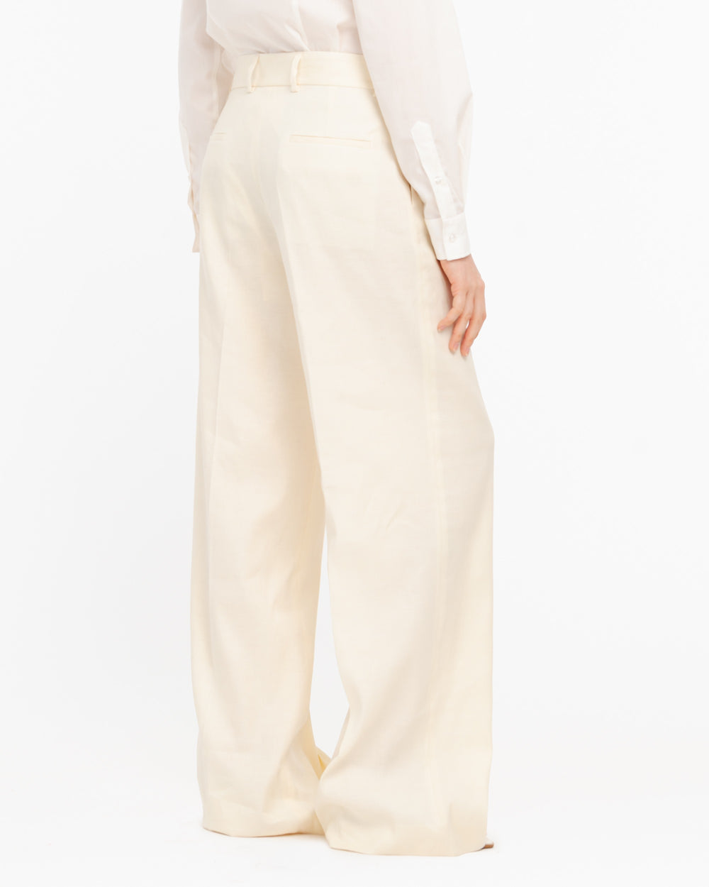 white straight linen cotton twill trousers