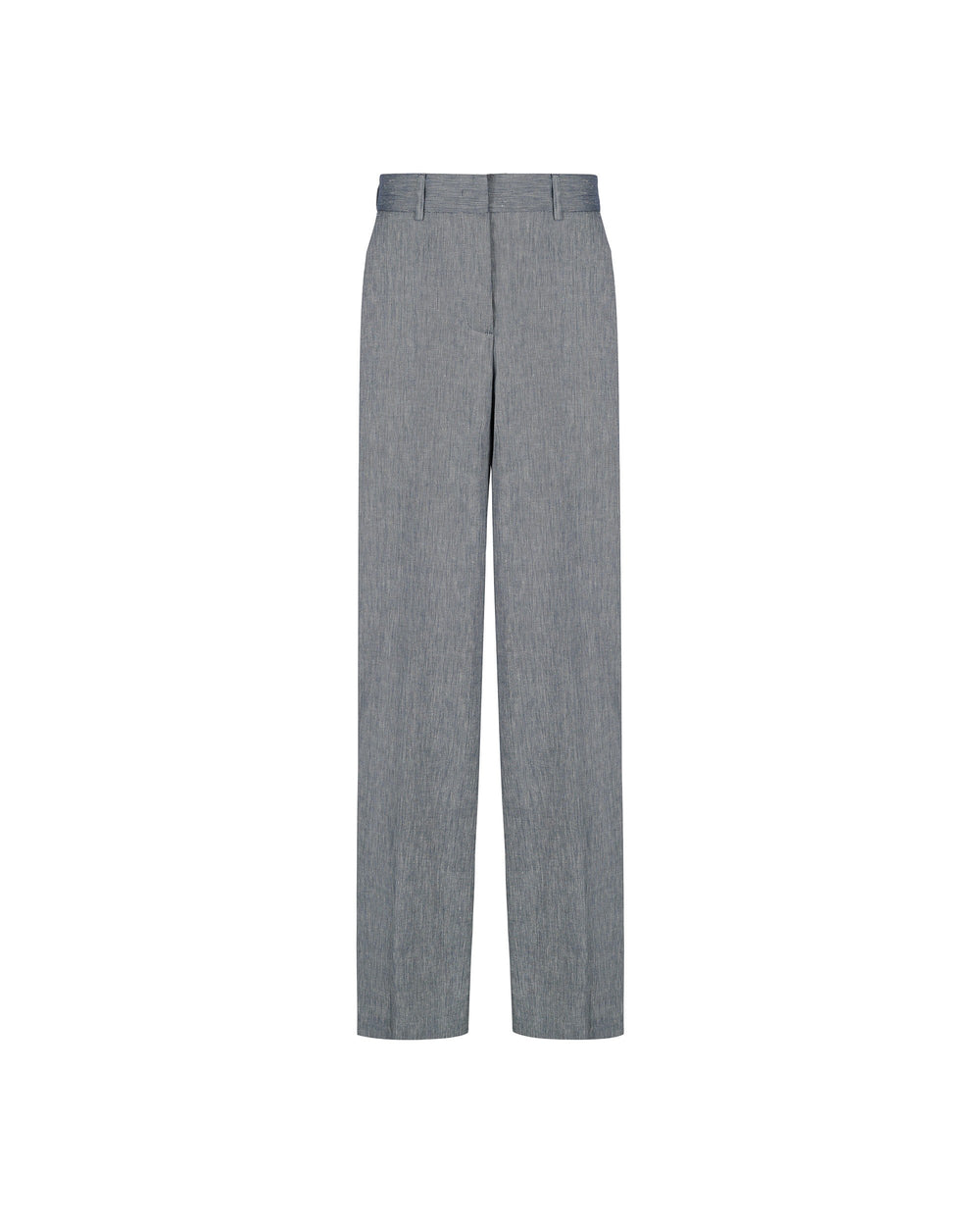 blue straight linen cotton twill trousers