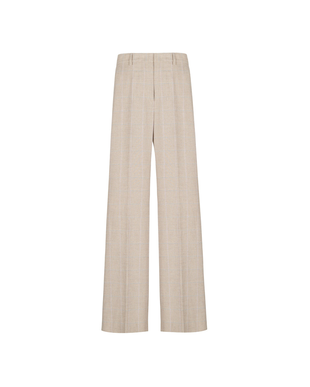 beige flared check cotton blended trousers