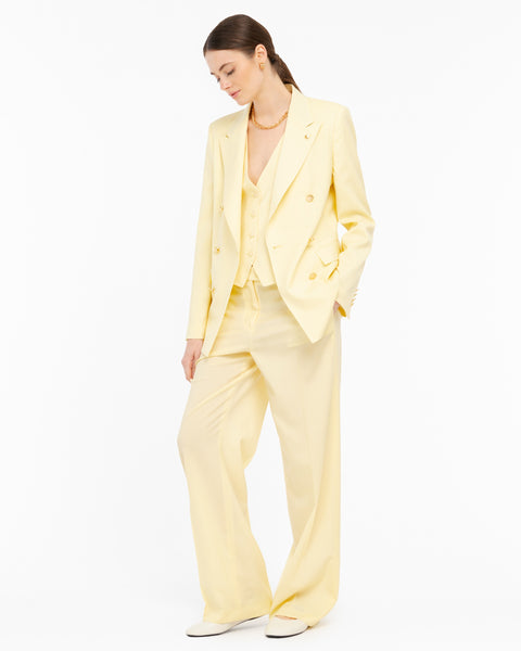 yellow wide cool stretch wool trousers