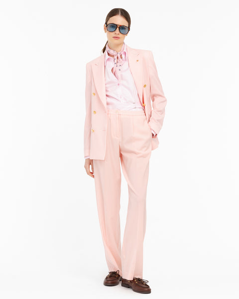 pink cool stretch wool pleated trousers