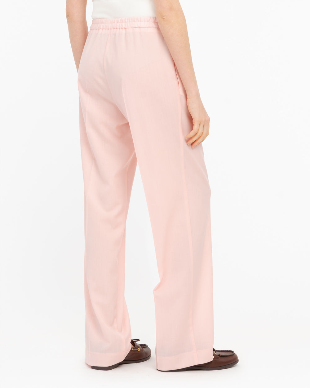 pink cool stretch wool pleated trousers