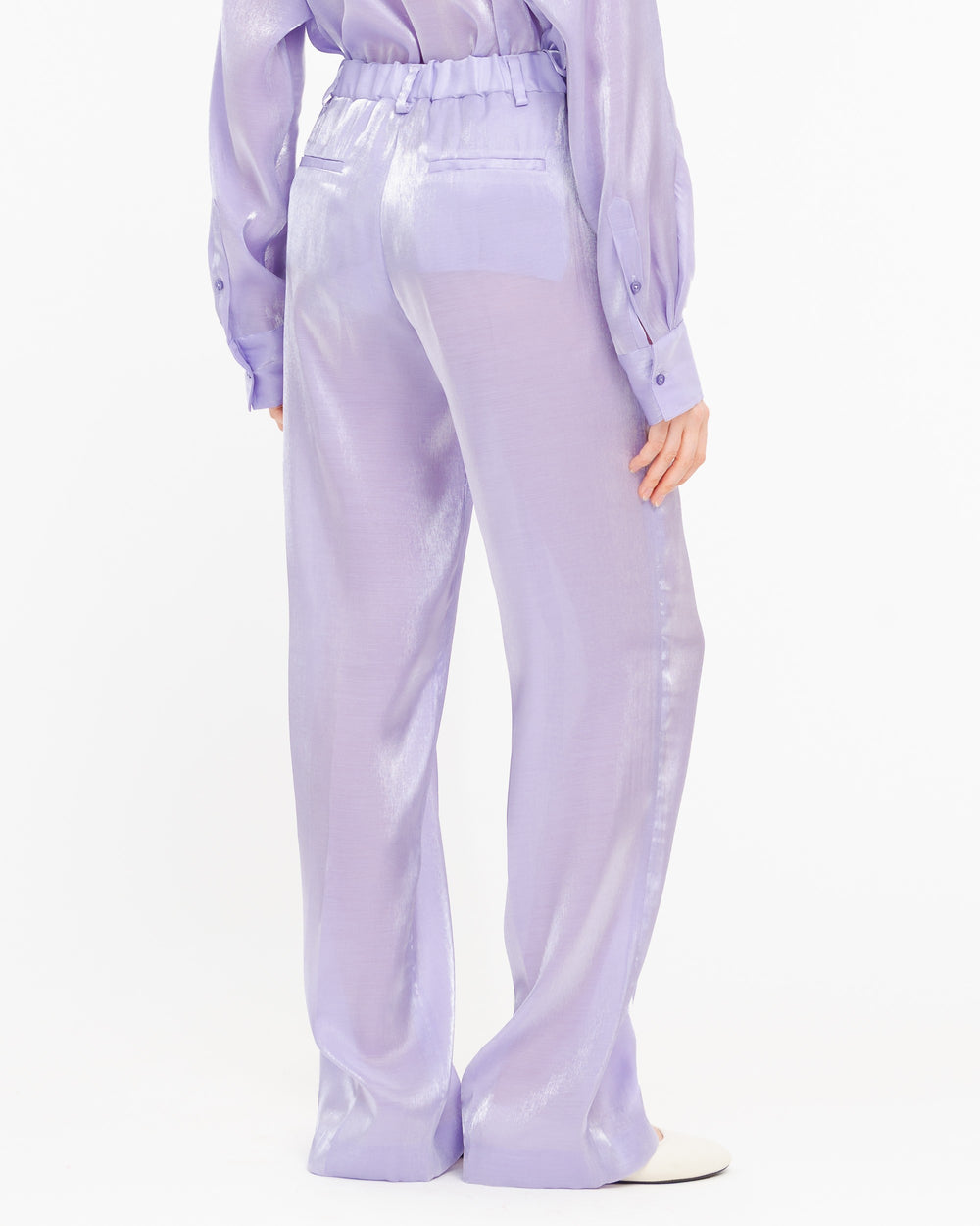violet fluid lurex trousers