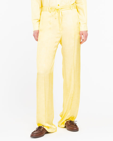 yellow viscose tie dye flared trousers