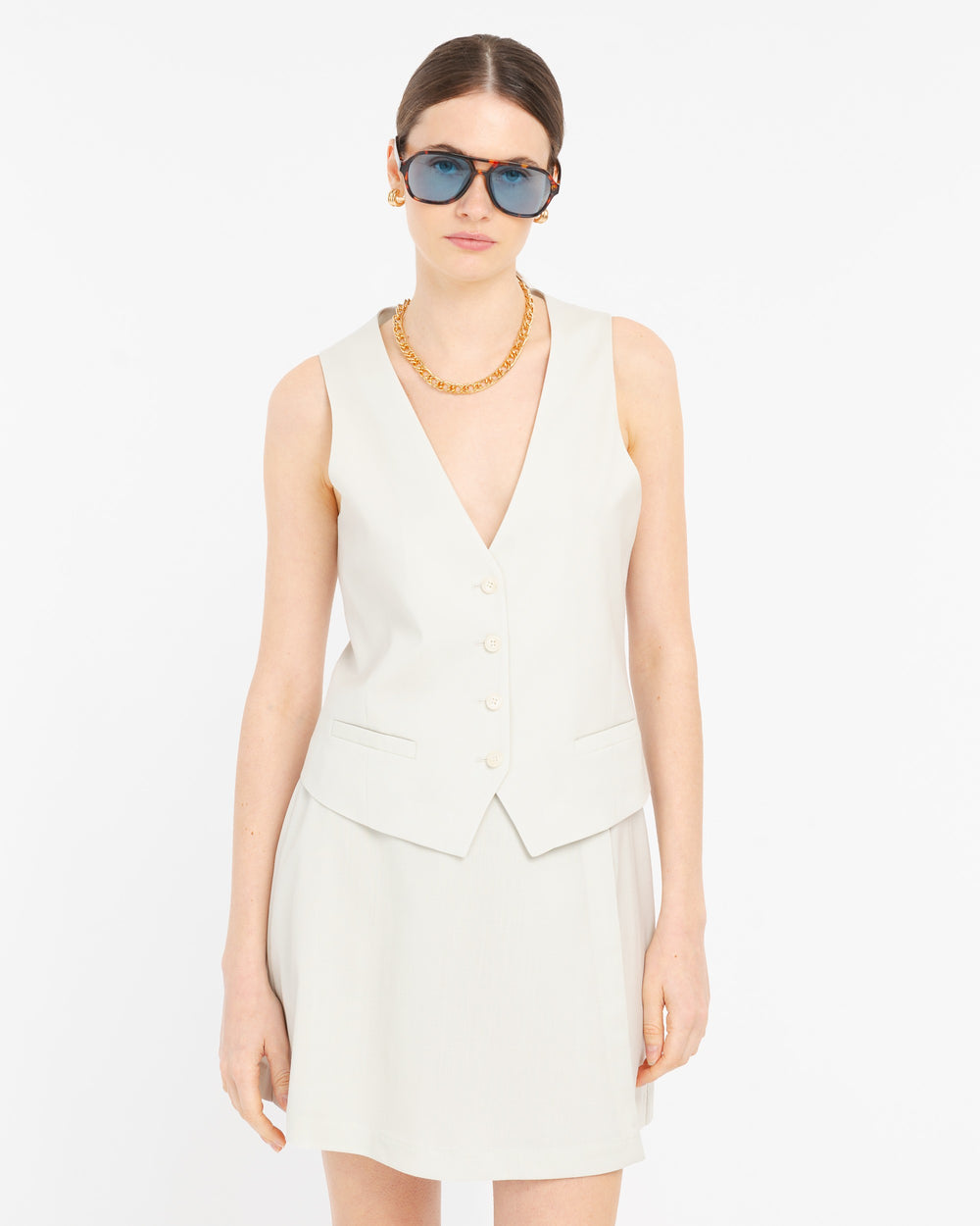 beige cool stretch wool waistcoat