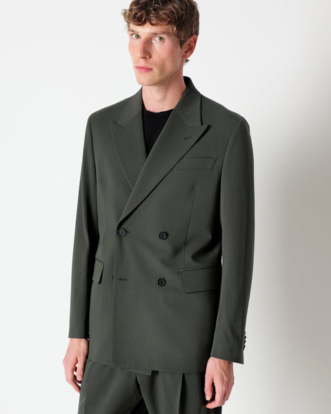 green relaxed fit double breasted stretch wool blend twill suit