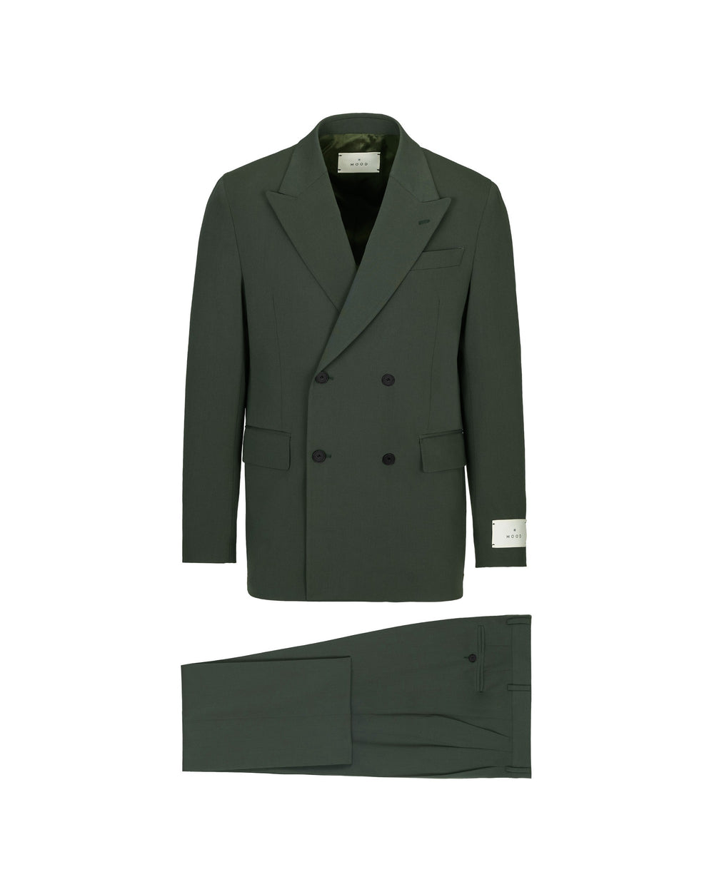 green relaxed fit double breasted stretch wool blend twill suit
