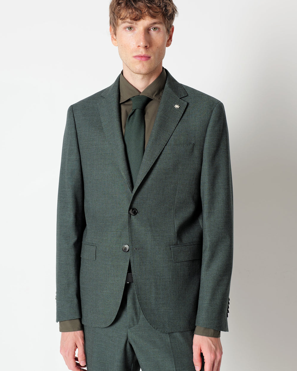 green slim fit twill stretch viscose blend suit