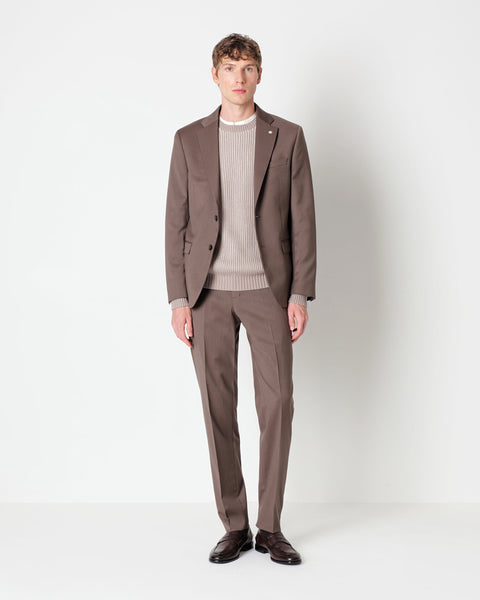 brown slim fit suit in stretch wool