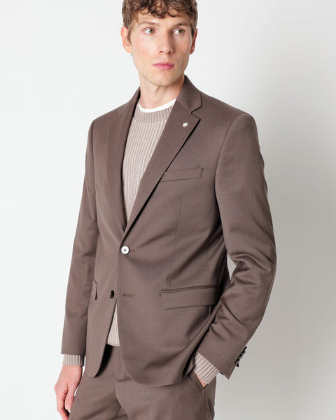 brown slim fit suit in stretch wool