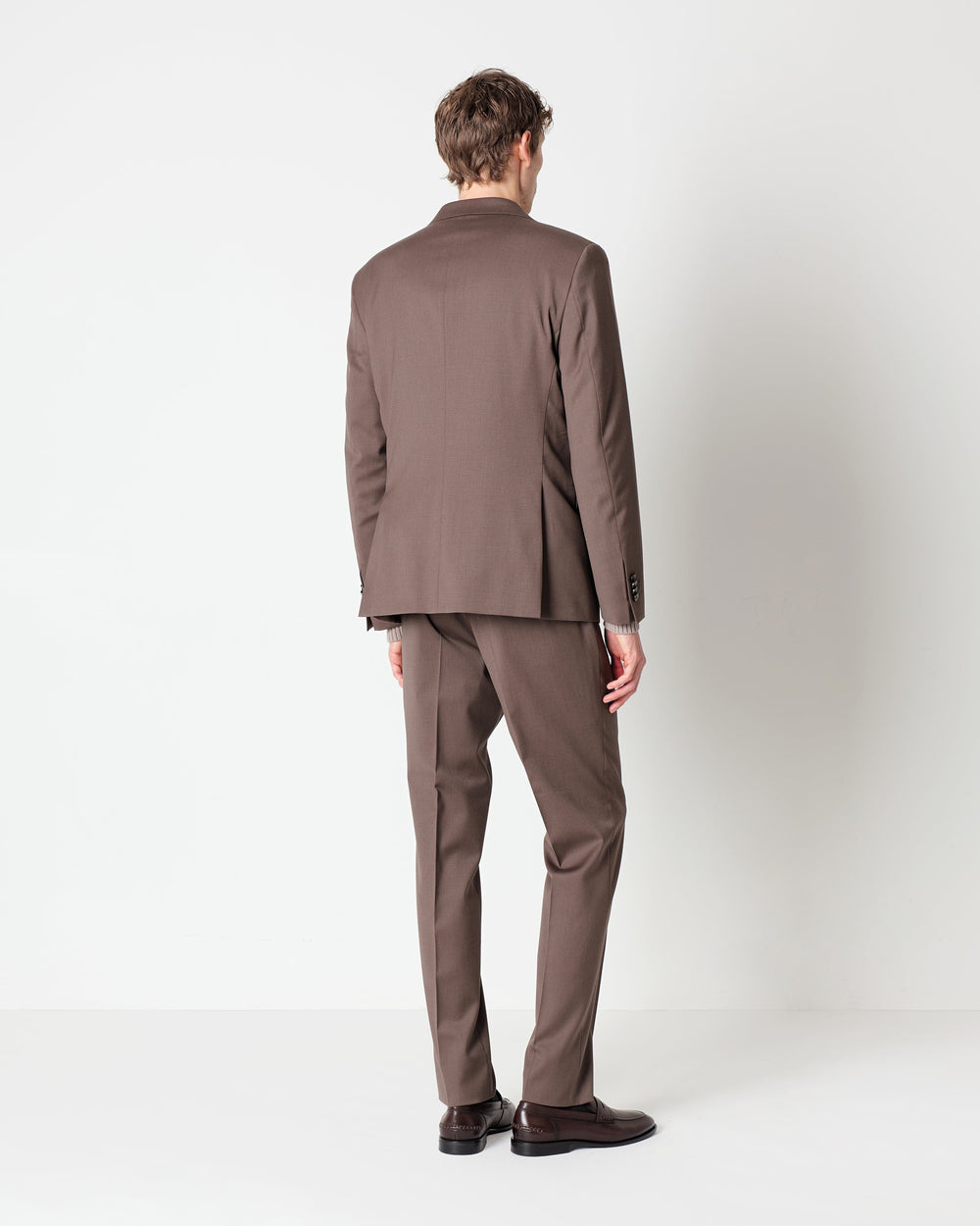 brown slim fit suit in stretch wool