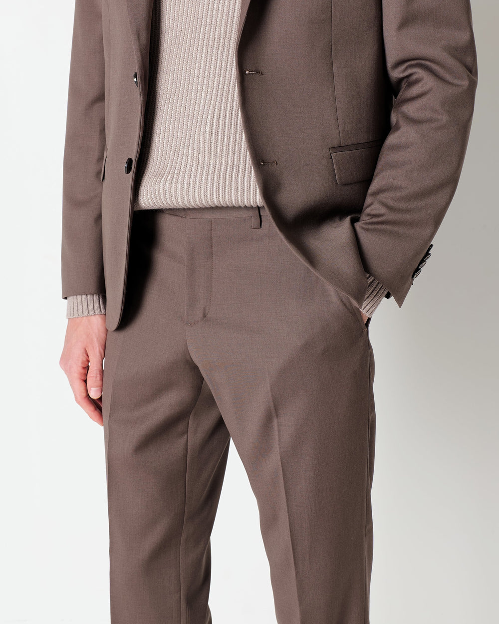 brown slim fit suit in stretch wool