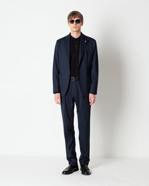 blue jersey stripes stretch viscose blend suit