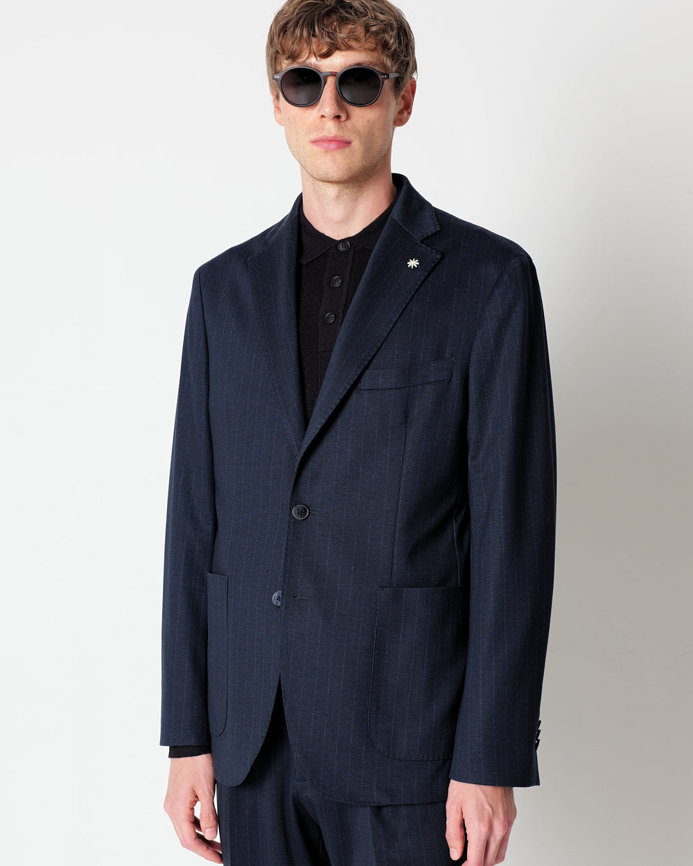 blue jersey stripes stretch viscose blend suit