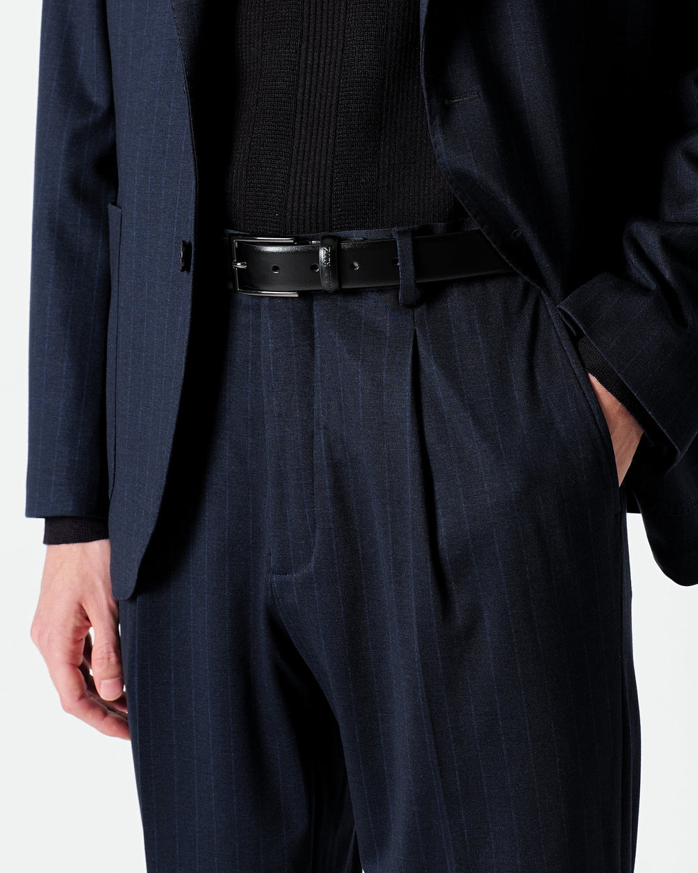 blue jersey stripes stretch viscose blend suit