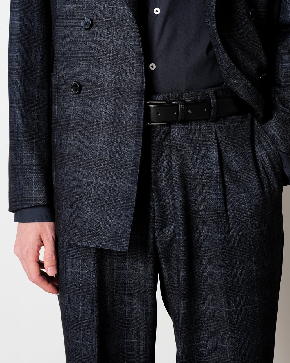 blue double breasted suit in stretch viscose blend jersey