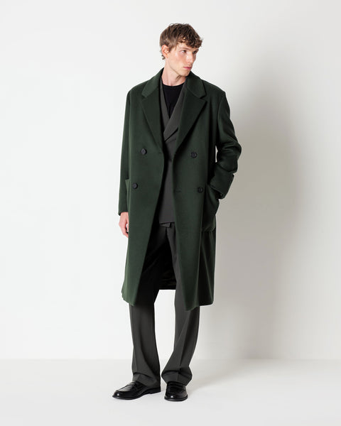 green relaxed fit double breasted coat in a wool blend fabric