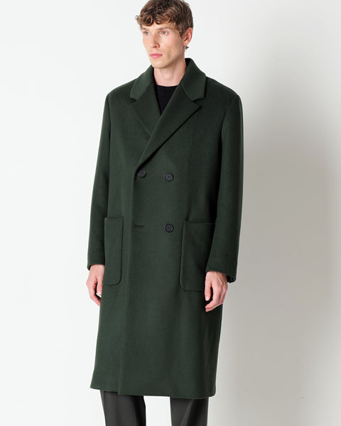 green relaxed fit double breasted coat in a wool blend fabric
