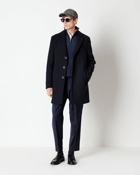 blue slim fit wool blend coat