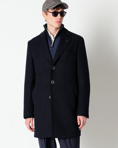 blue slim fit wool blend coat