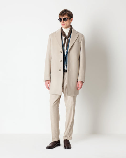 beige slim fit wool blend coat