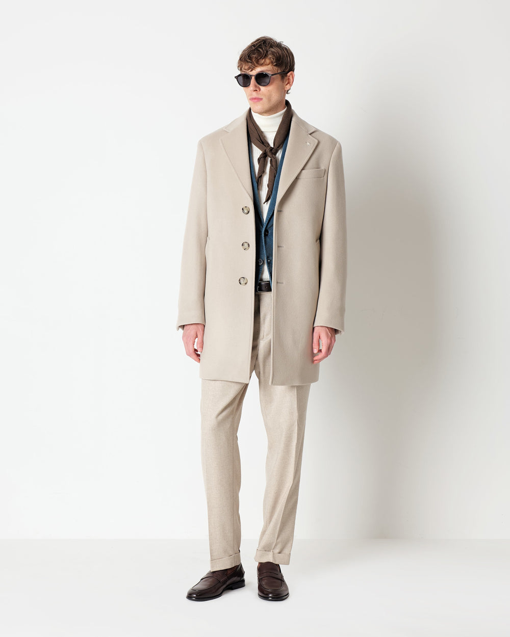 beige slim fit wool blend coat
