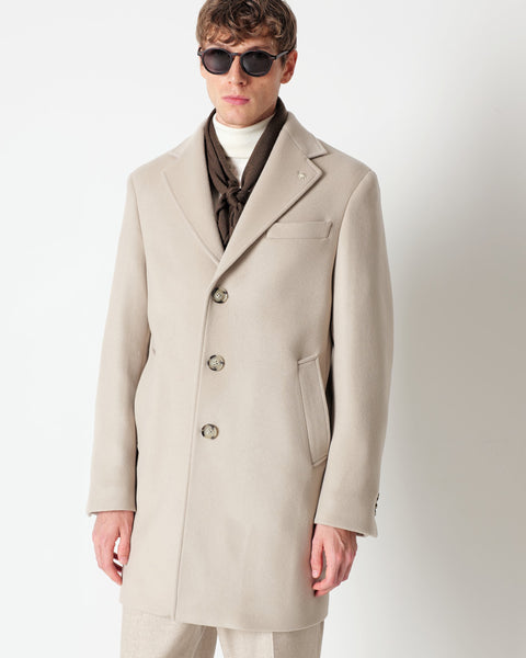 beige slim fit wool blend coat