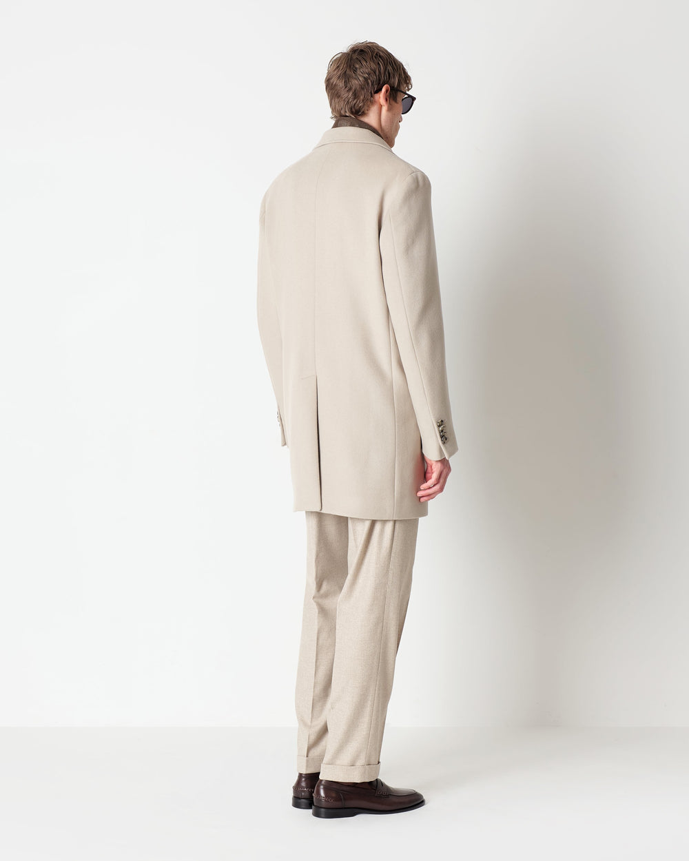 beige slim fit wool blend coat