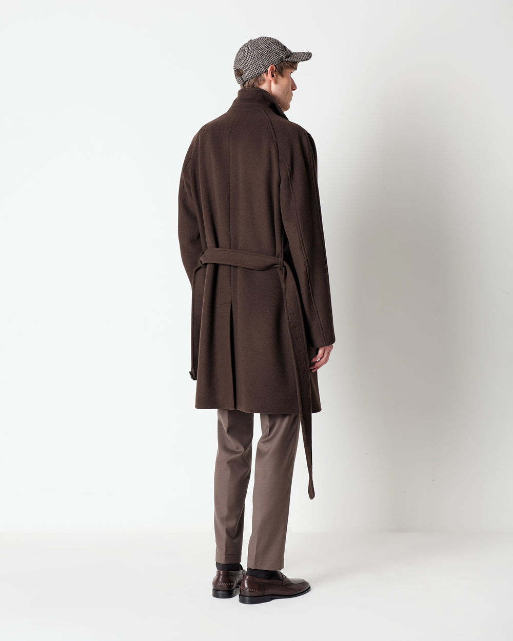 brown wool blend coat with a belt