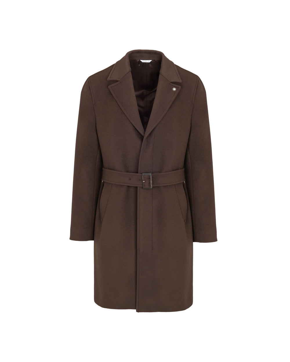 brown wool blend coat with a belt