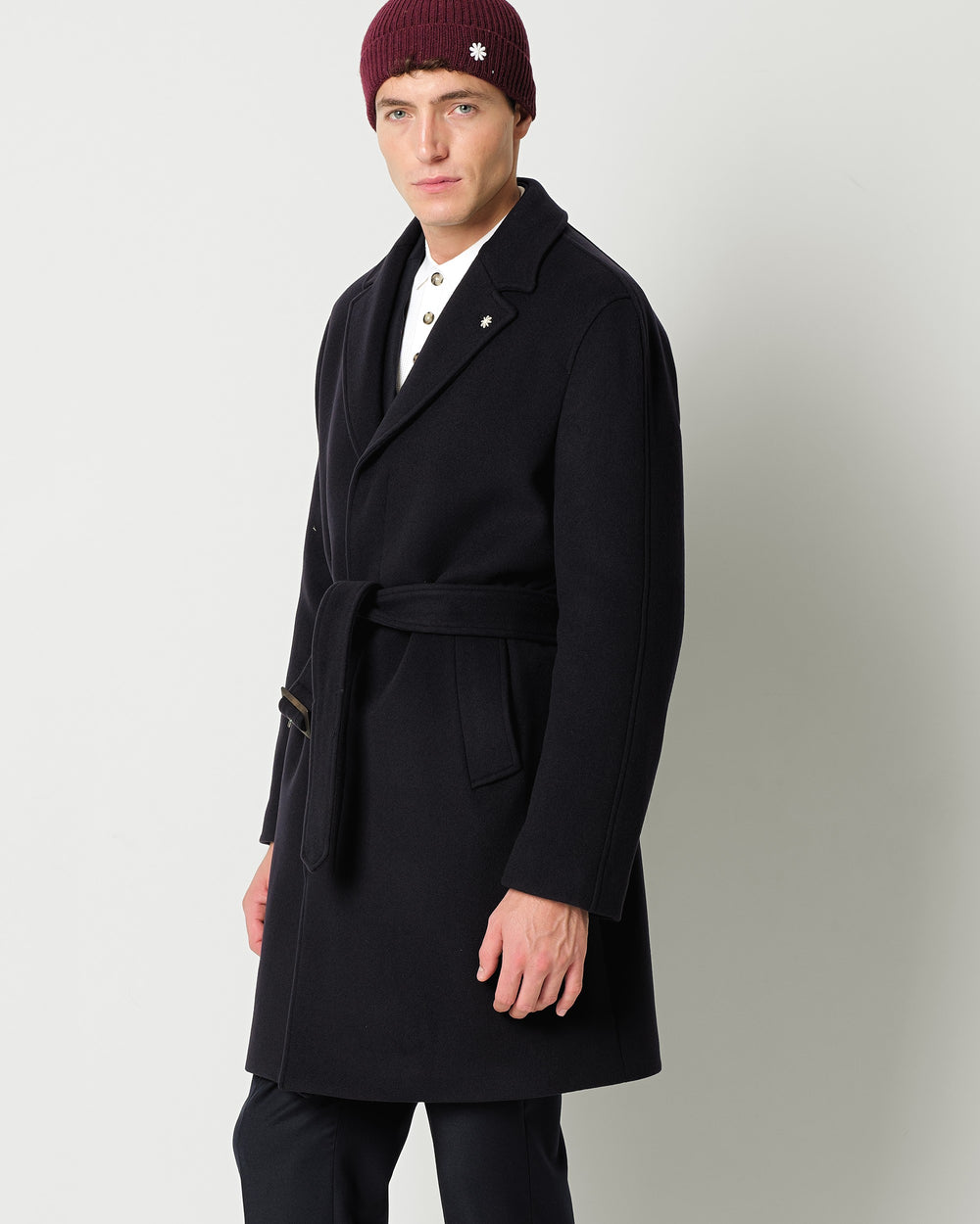 wool blend coat with a belt
