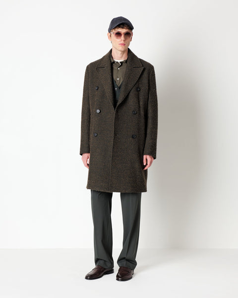 green double breasted chevron coat in a cotton blend boucle`