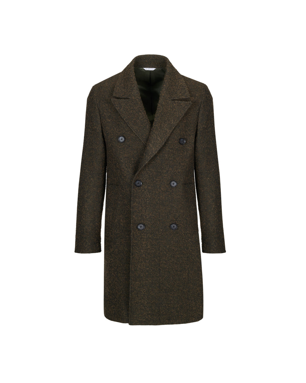 green double breasted chevron coat in a cotton blend boucle`
