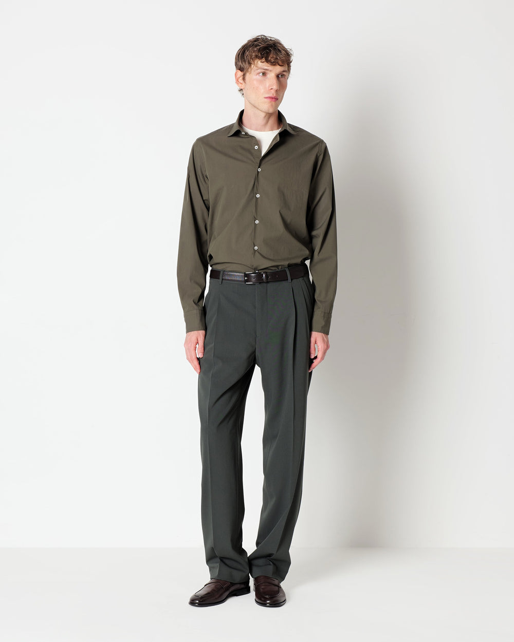 green stretch cotton poplin washed shirt