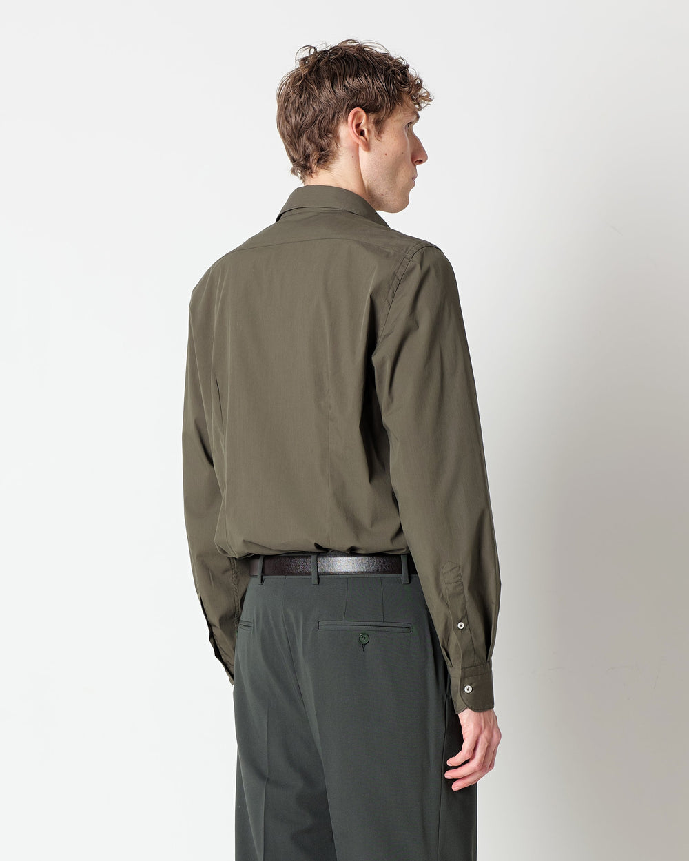 green stretch cotton poplin washed shirt