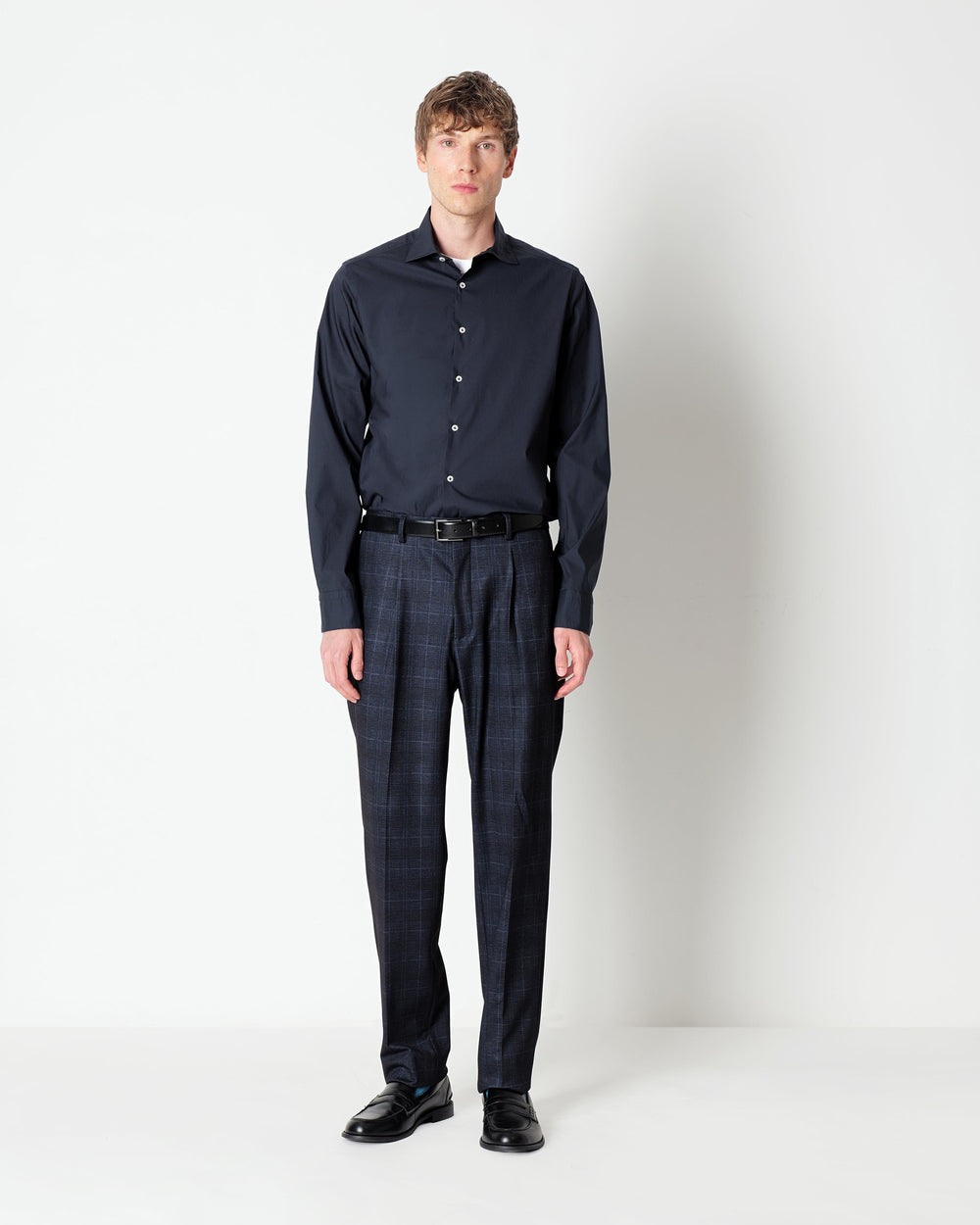 blue stretch cotton poplin washed shirt