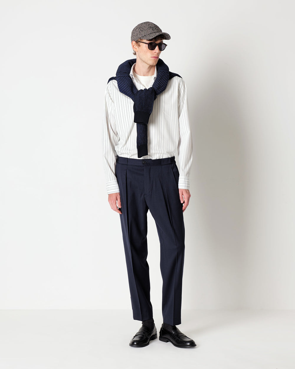 blue washed pinstripe stretch cotton poplin shirt