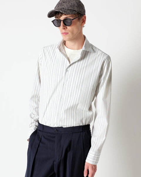 blue washed pinstripe stretch cotton poplin shirt