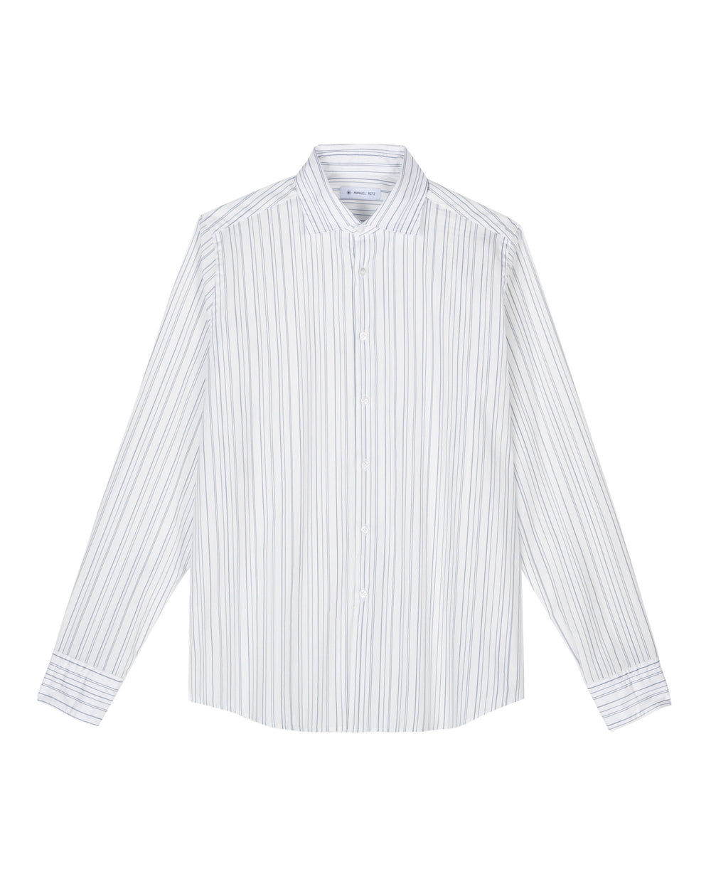 blue washed pinstripe stretch cotton poplin shirt