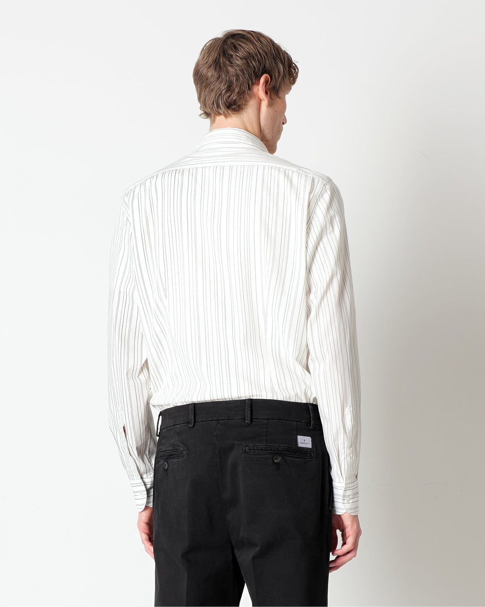 gray washed pinstripe stretch cotton poplin shirt