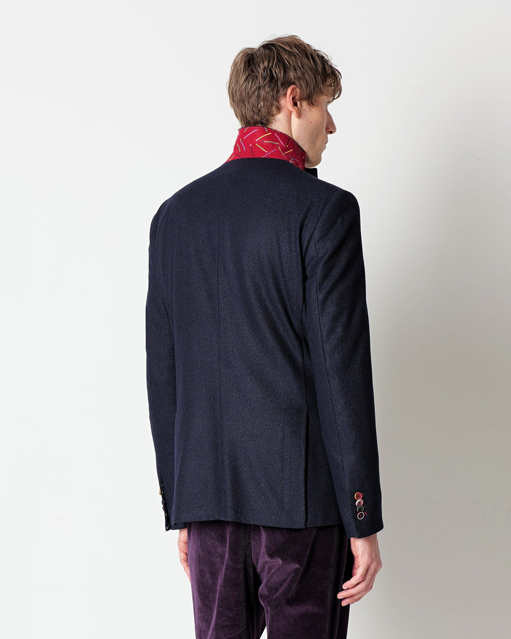 blue chevron jersey viscose blend blazer